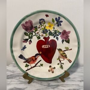 Anthropologie Nathalie Lete heart love Floral and Bird dinner Plate